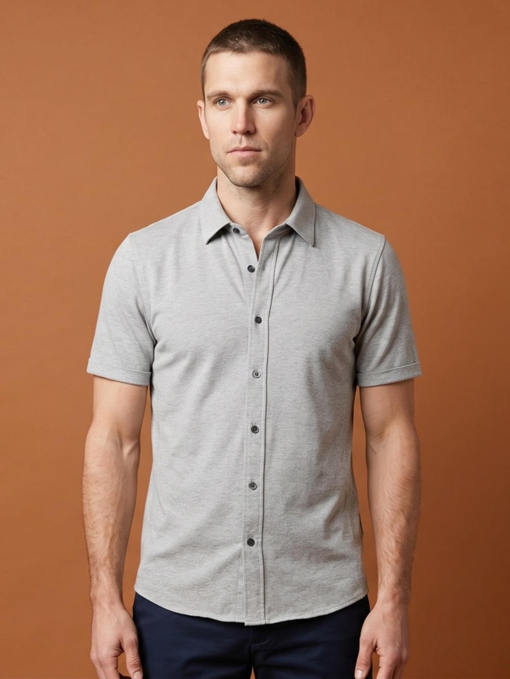 Men's Kit and Ace Gray Shirt-Short Sleeved Stretch Office Minimalist -M